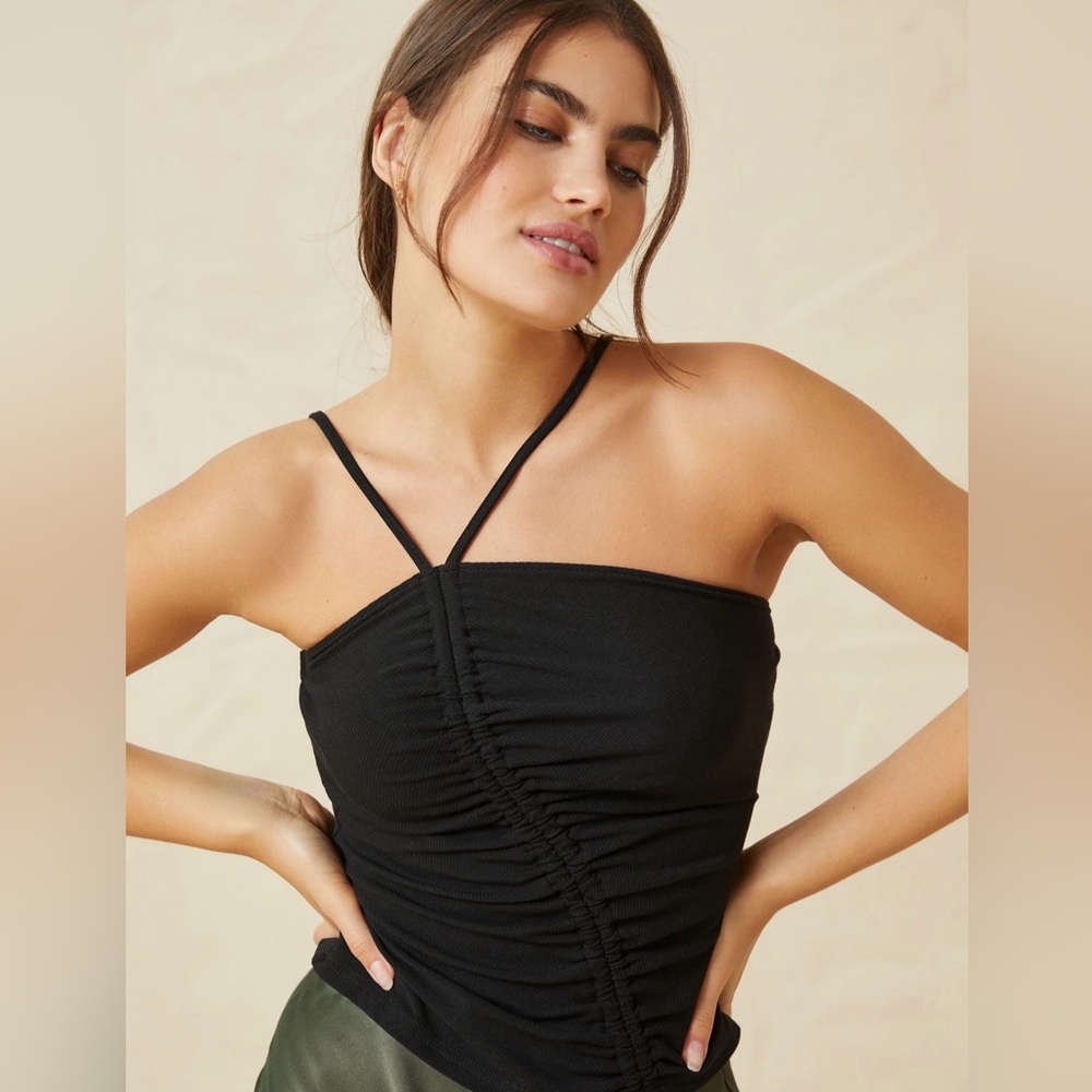 Anthropologie Black Ruched Tank Top